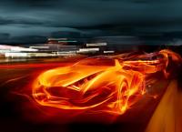 Огненная машина на улицах большого города