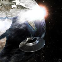 Космический корабль и закат солнца