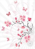 Бабочки над розовыми цветами